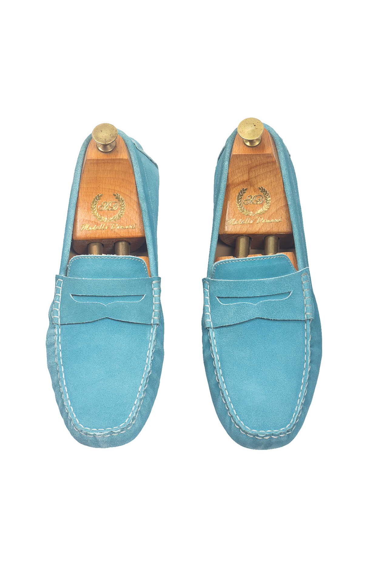 Sky Blue Suede Penny Loafers by Modello Domani