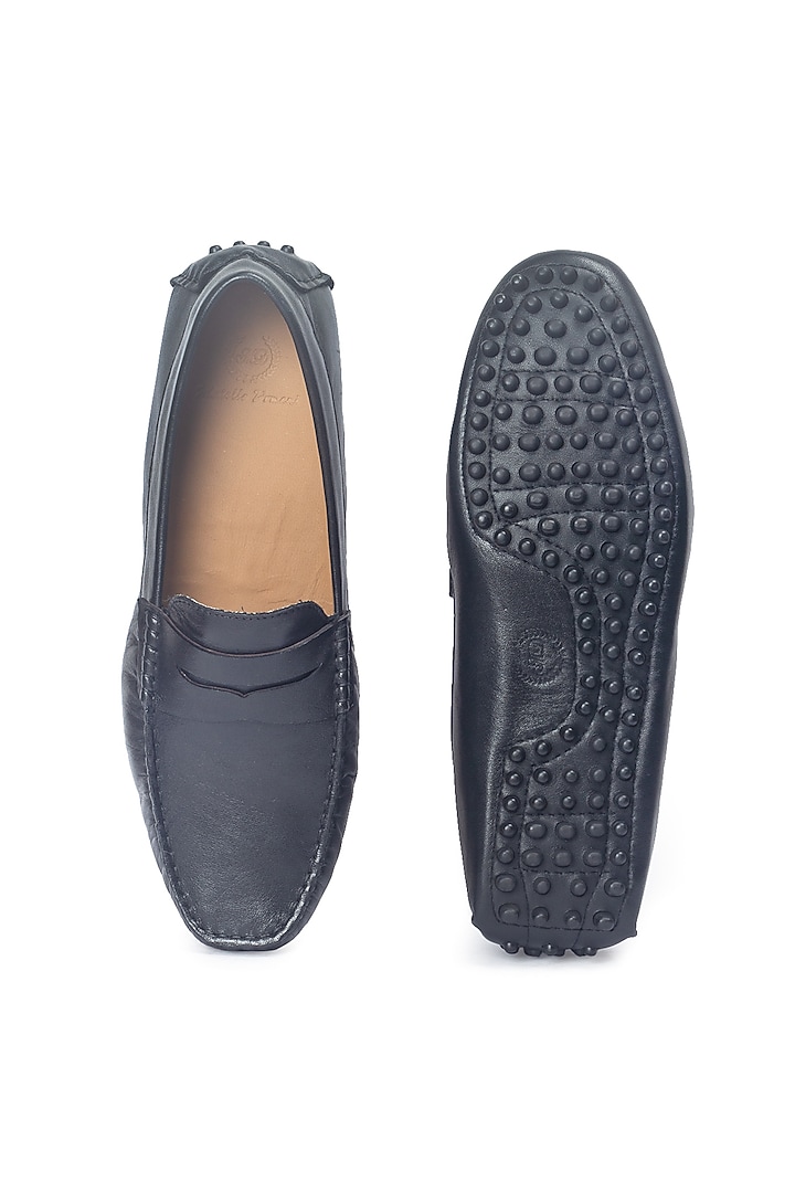 Black Suede Penny Loafers by Modello Domani at Pernia's Pop Up Shop