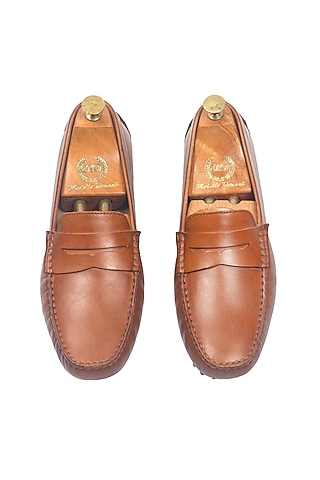 Tan Pure Leather Penny Loafers by Modello Domani