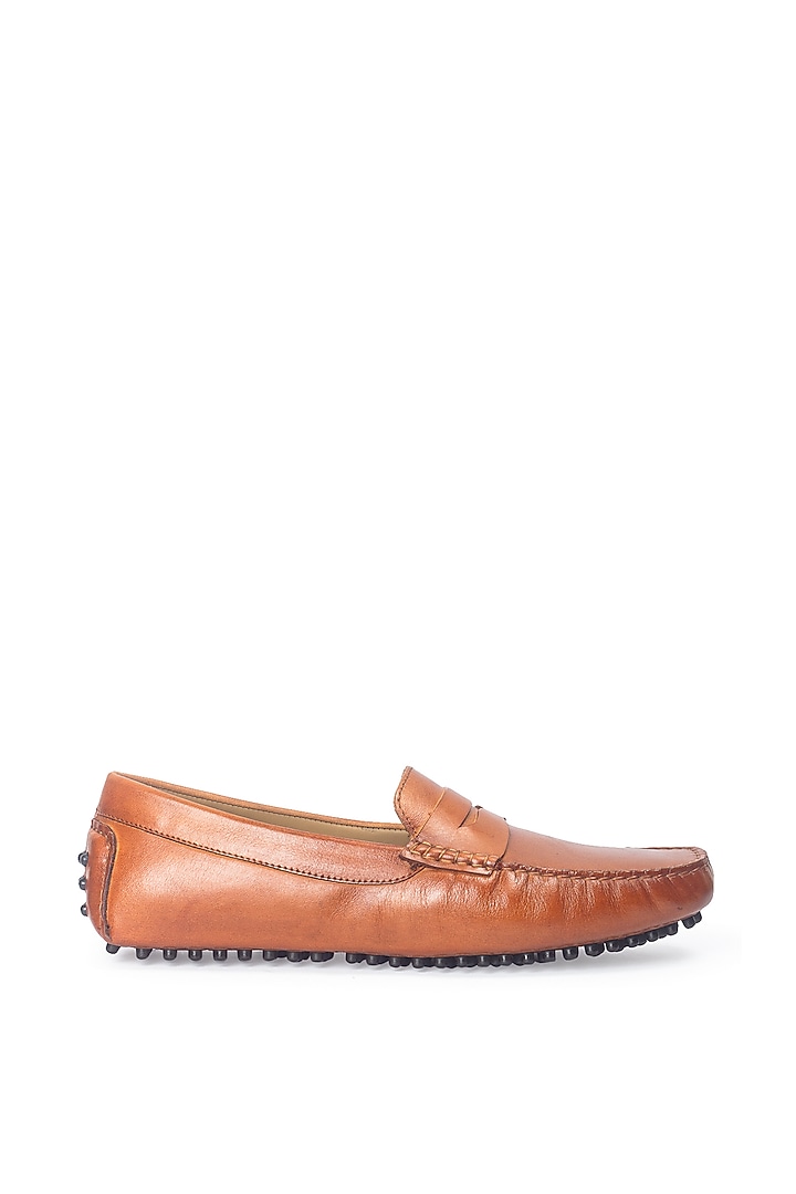 Tan Pure Leather Penny Loafers by Modello Domani at Pernia's Pop Up Shop