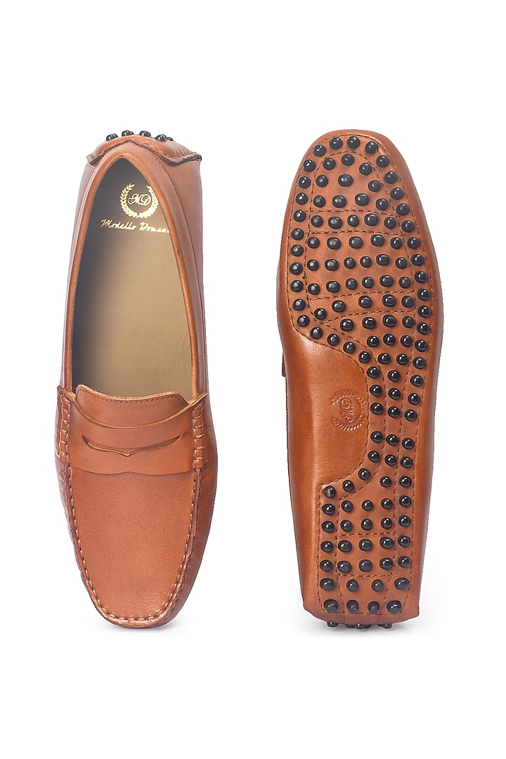 Tan Pure Leather Penny Loafers by Modello Domani at Pernia's Pop Up Shop