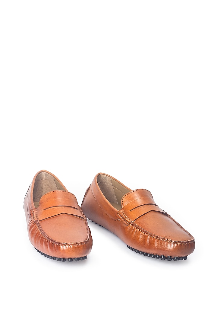 Tan Pure Leather Penny Loafers by Modello Domani at Pernia's Pop Up Shop