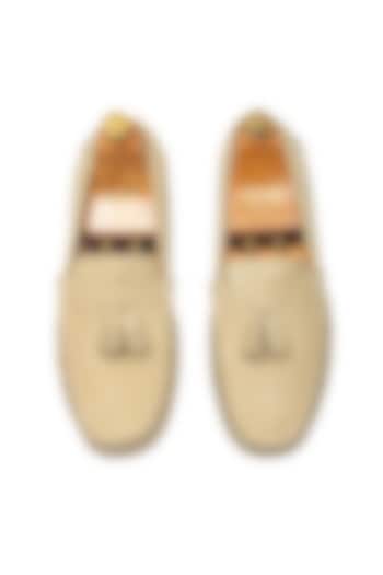 Beige Pure Leather & Suede Handcrafted Loafers by Modello Domani at Pernia's Pop Up Shop