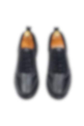 Black Leather Handcrafted Sneakers by Modello Domani