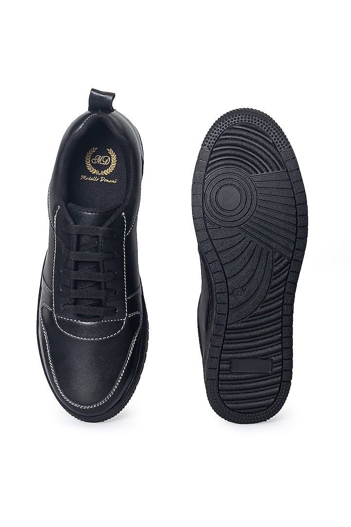 Black Leather Handcrafted Sneakers by Modello Domani at Pernia's Pop Up Shop