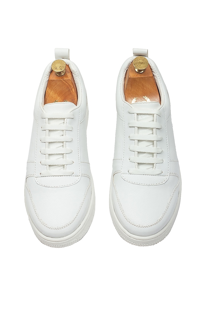 White Leather Handcrafted Sneakers by Modello Domani
