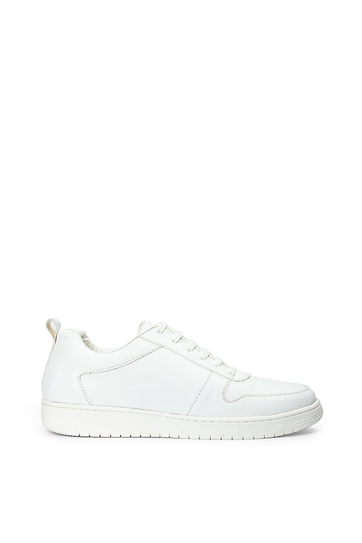 White Leather Handcrafted Sneakers by Modello Domani at Pernia's Pop Up Shop