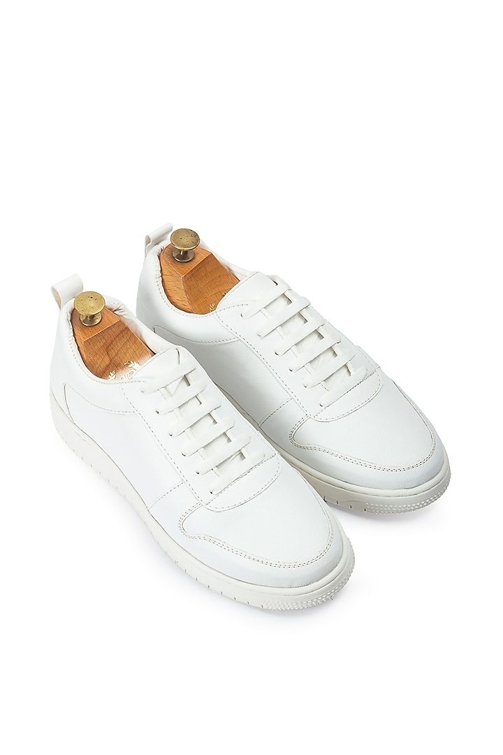 White Leather Handcrafted Sneakers by Modello Domani at Pernia's Pop Up Shop