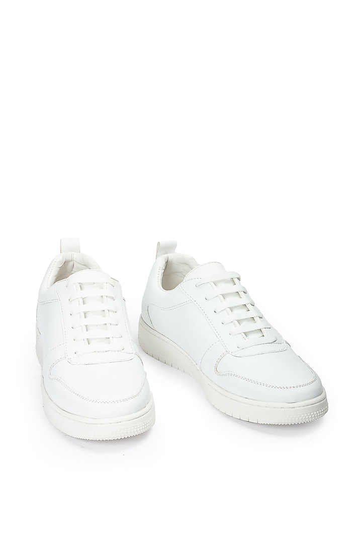 White Leather Handcrafted Sneakers by Modello Domani at Pernia's Pop Up Shop