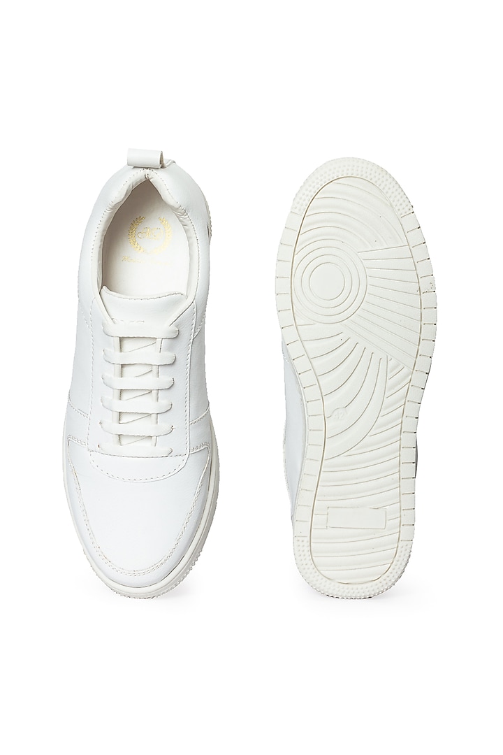 White Leather Handcrafted Sneakers by Modello Domani at Pernia's Pop Up Shop