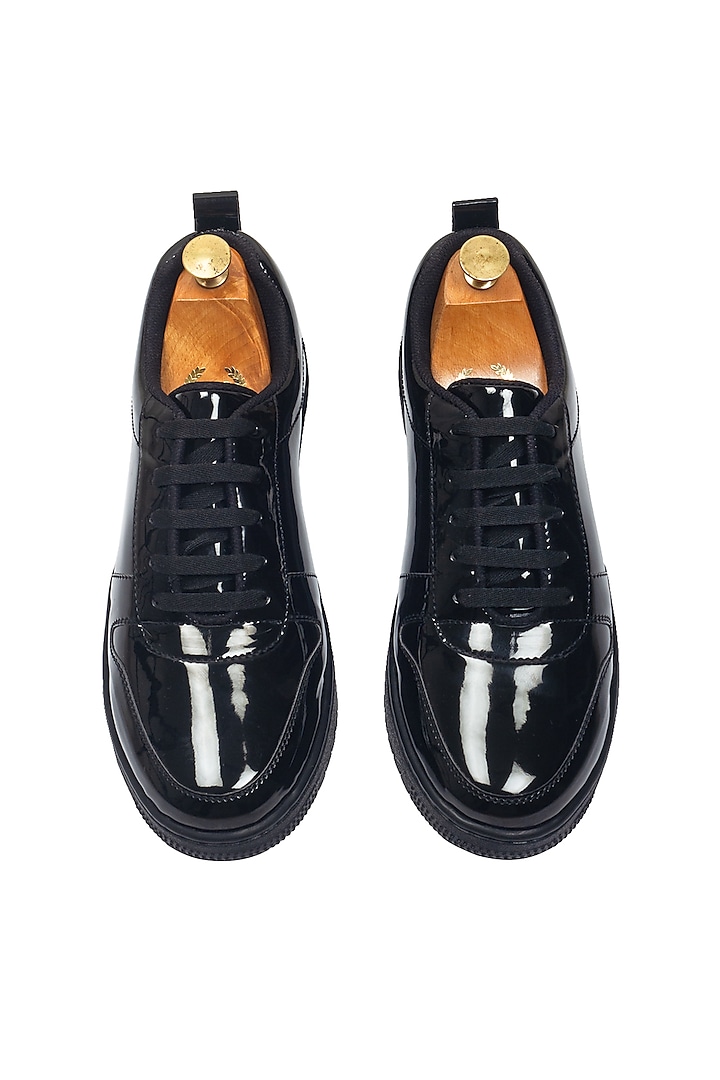 Patent Black Leather Handcrafted Sneakers by Modello Domani