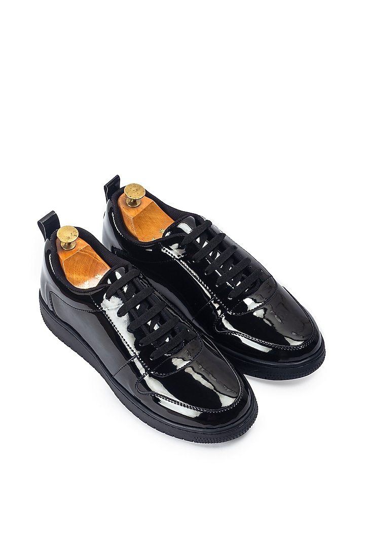 Patent Black Leather Handcrafted Sneakers by Modello Domani at Pernia's Pop Up Shop