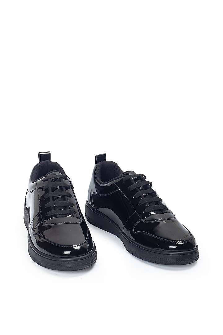 Patent Black Leather Handcrafted Sneakers by Modello Domani at Pernia's Pop Up Shop