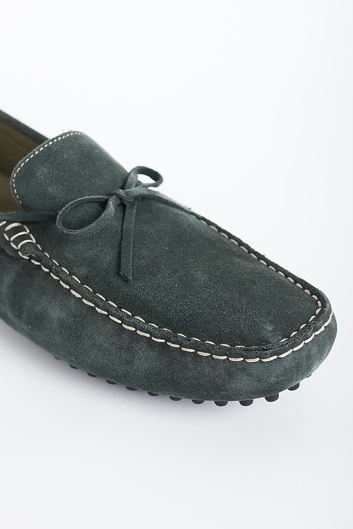 Army Green Nappa Leather Loafers by Modello Domani at Pernia's Pop