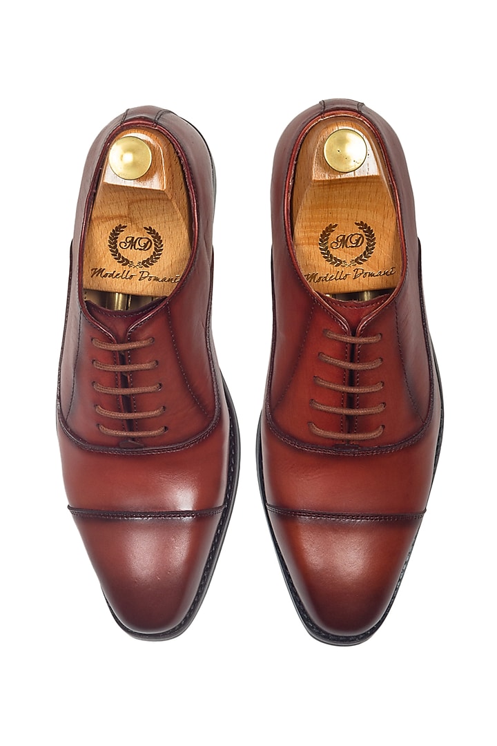 Tan Handcrafted Leather Oxfords by Modello Domani