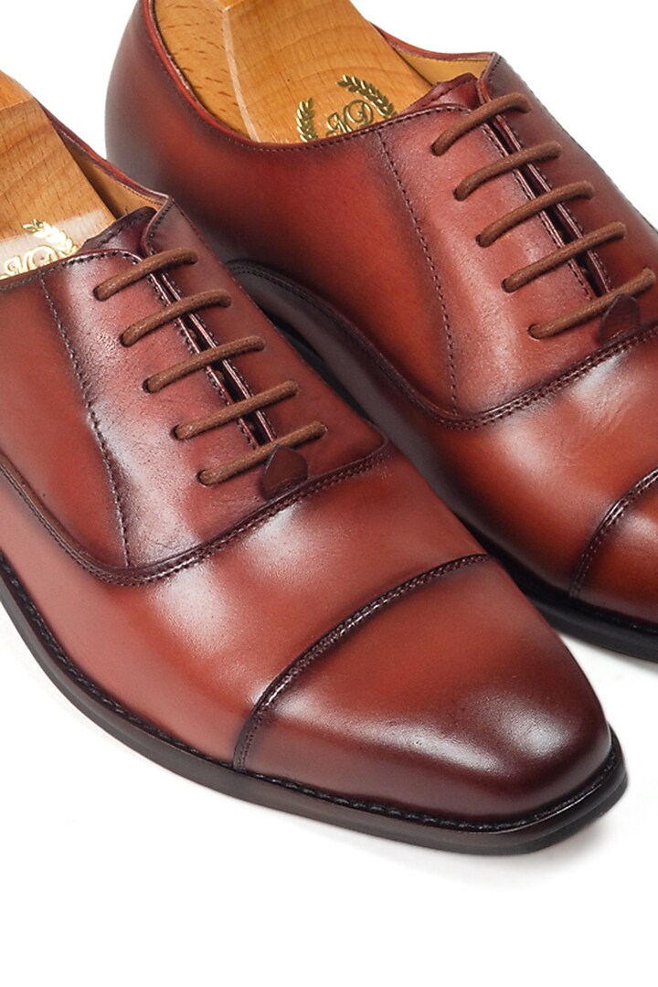 Tan Handcrafted Leather Oxfords by Modello Domani at Pernia's Pop Up Shop