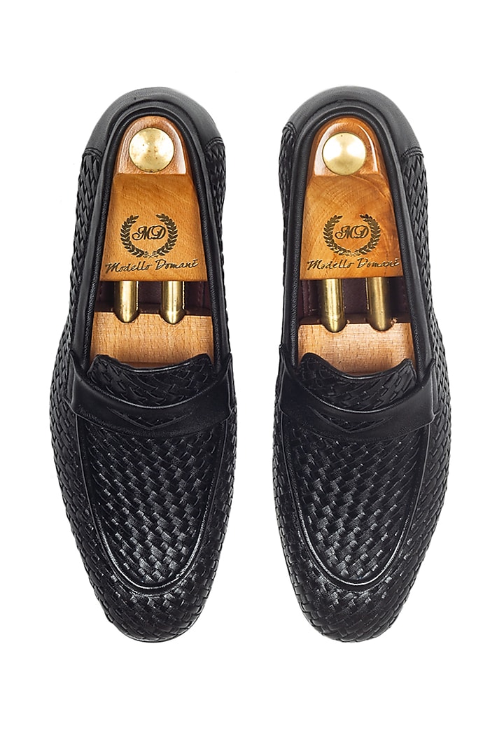 Black Woven Synthetic Slip-Ons by Modello Domani