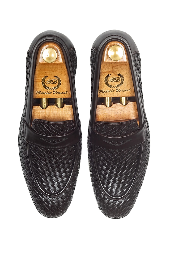 Coffee Brown Woven Synthetic Slip-Ons by Modello Domani