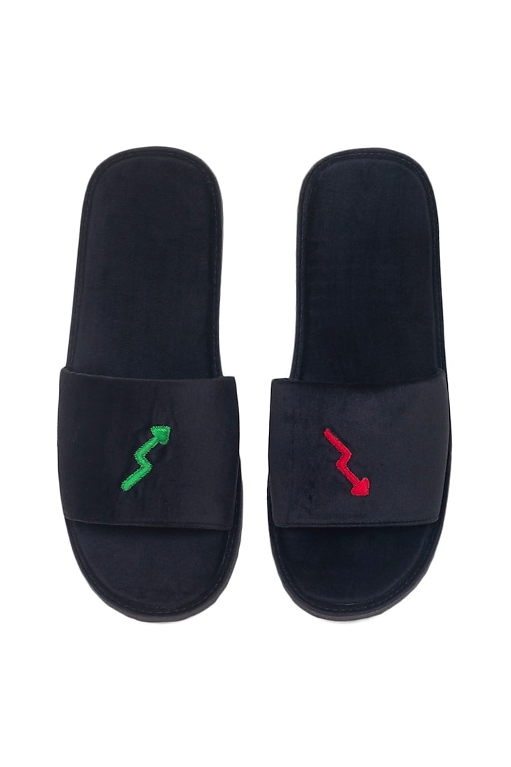 Black Velvet Slippers With Embroidery by Modello Domani