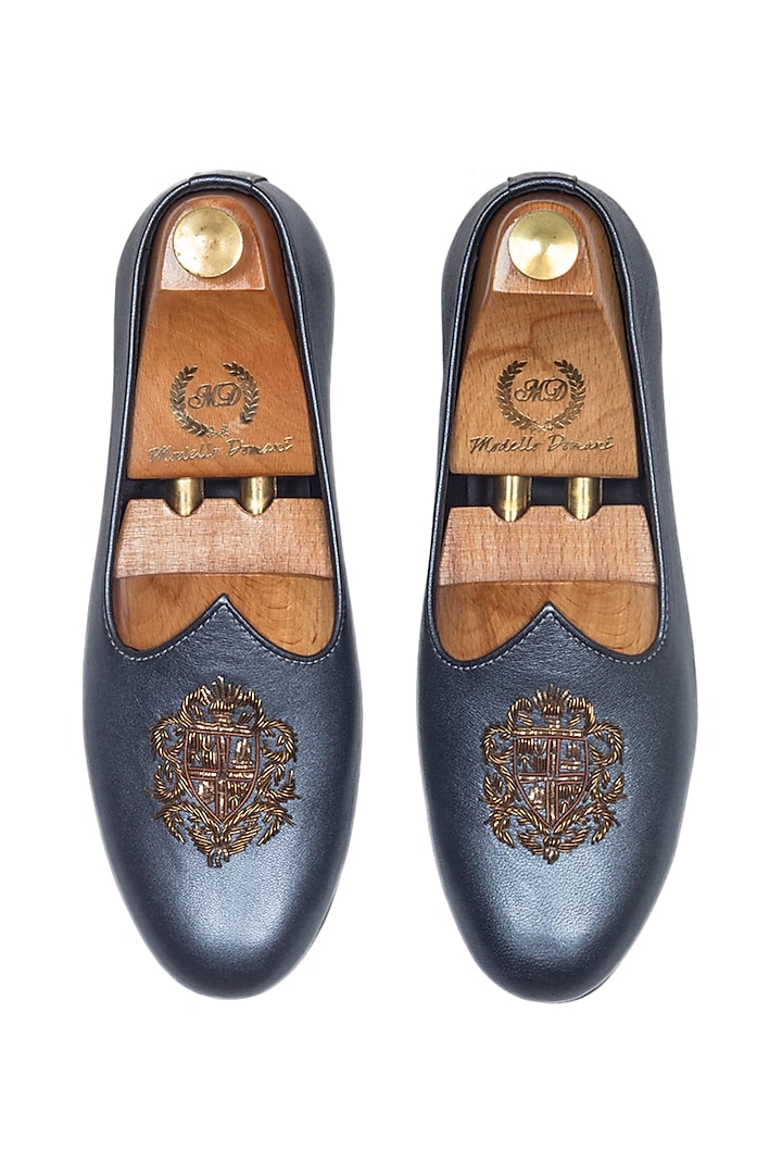 Blue Handcrafted Leather Juttis by Modello Domani