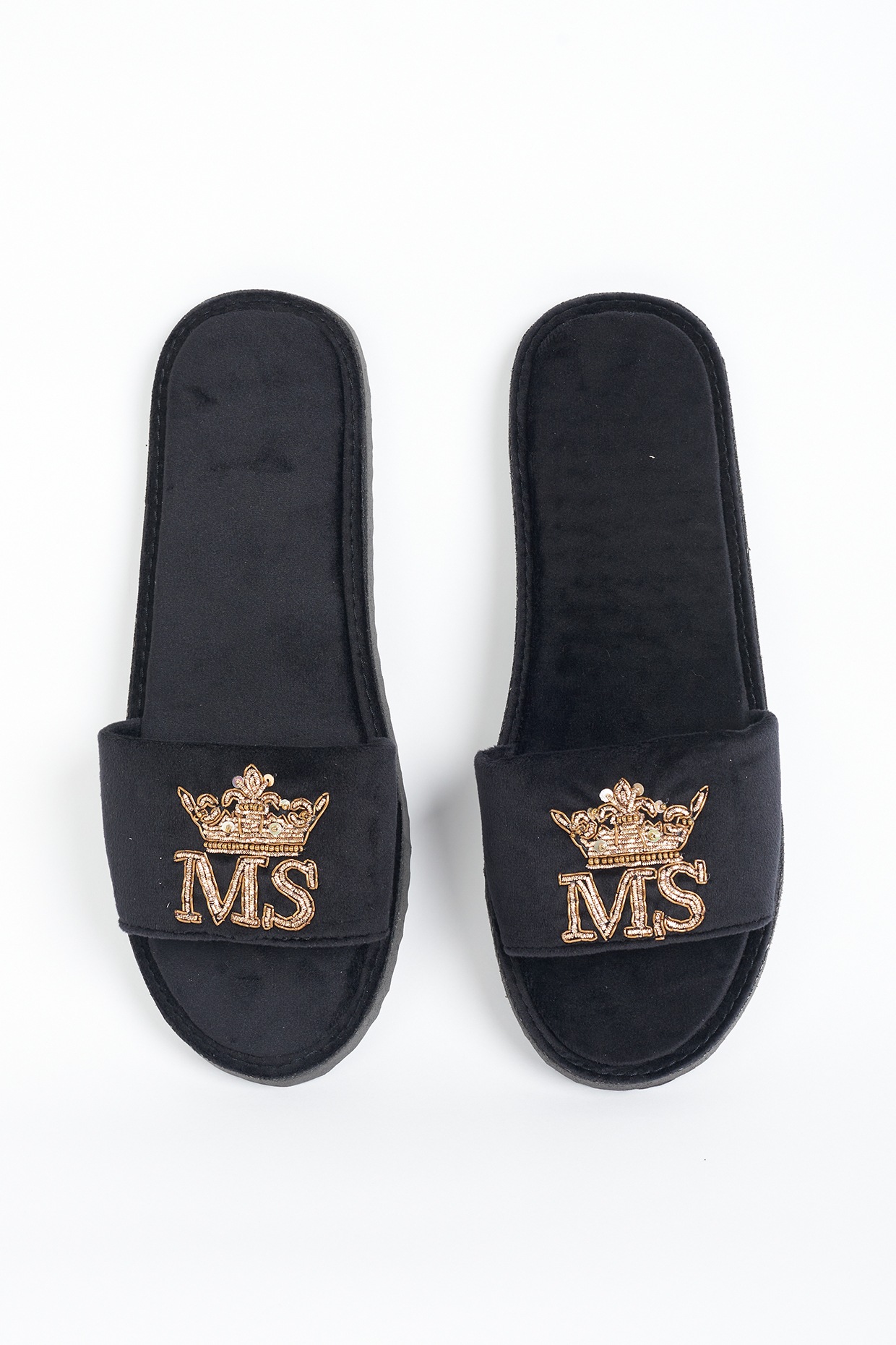 Black velvet slippers womens hot sale