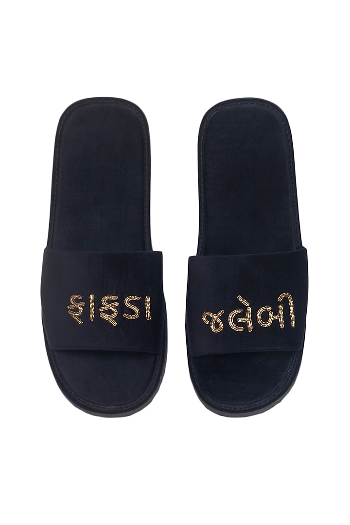 Black Hand Embroidered Slippers by Modello Domani
