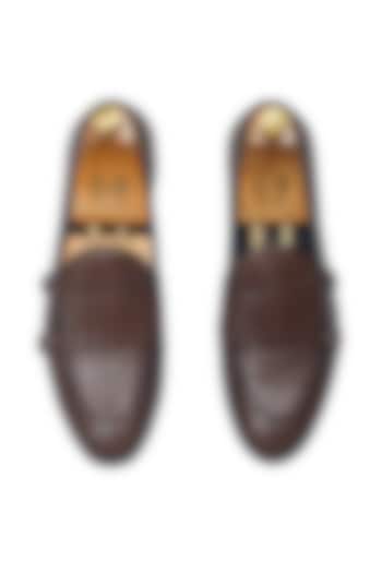 Brown Leather Handcrafted Double Monk Strap Shoes by Modello Domani