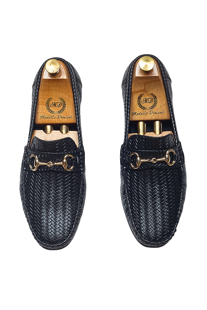Black Vegan Leather Slip On Shoes by Modello Domani