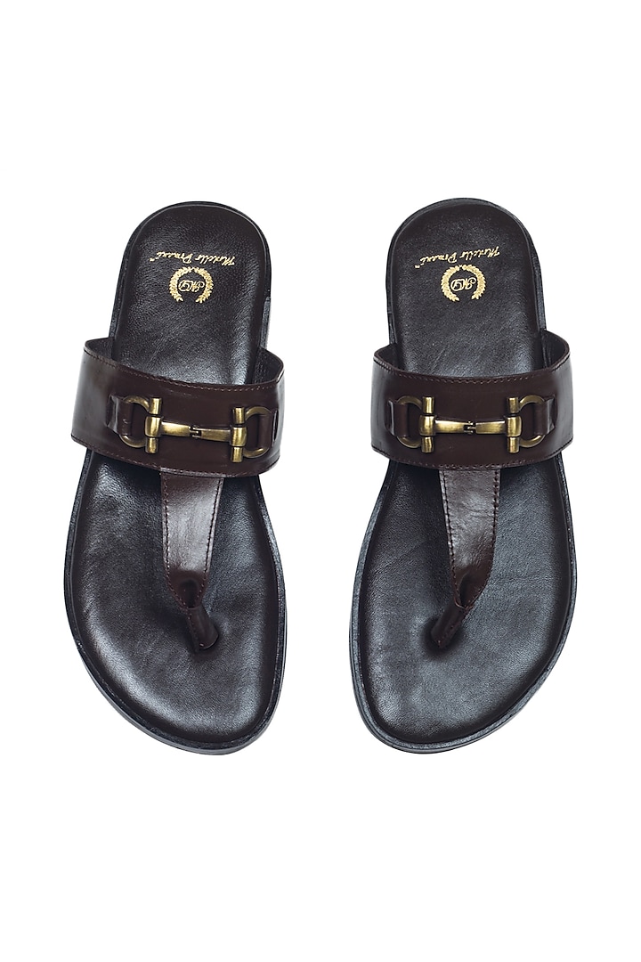 Brown Leather Handcrafted Slippers by Modello Domani