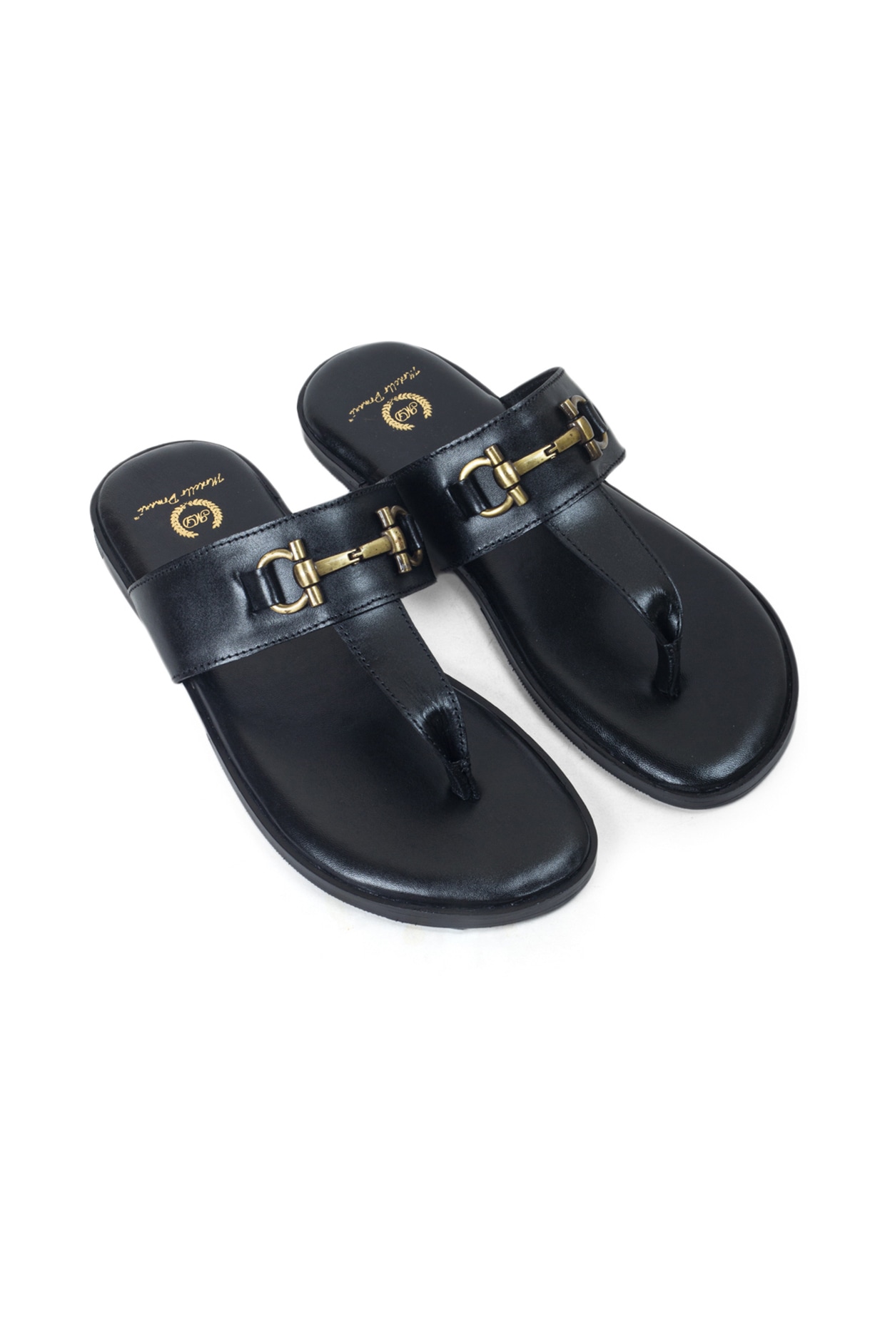 Black Leather Handcrafted Slippers