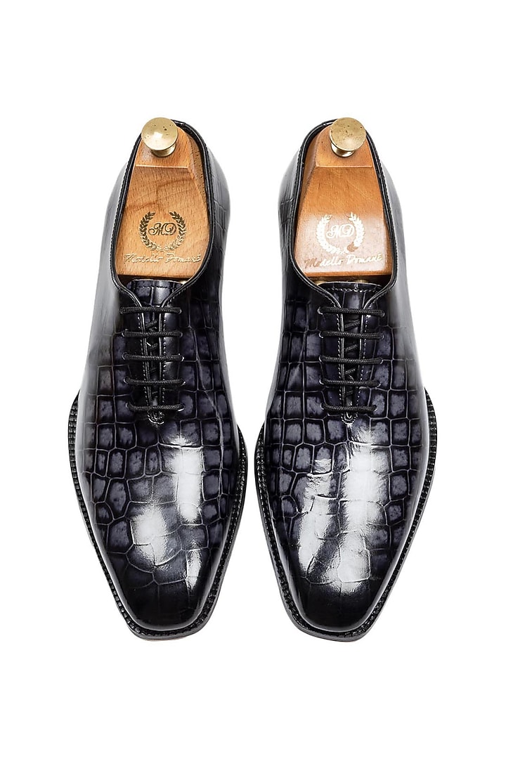 Grey Patina Leather Lace-Up Shoes by Modello Domani at Pernia's Pop Up Shop