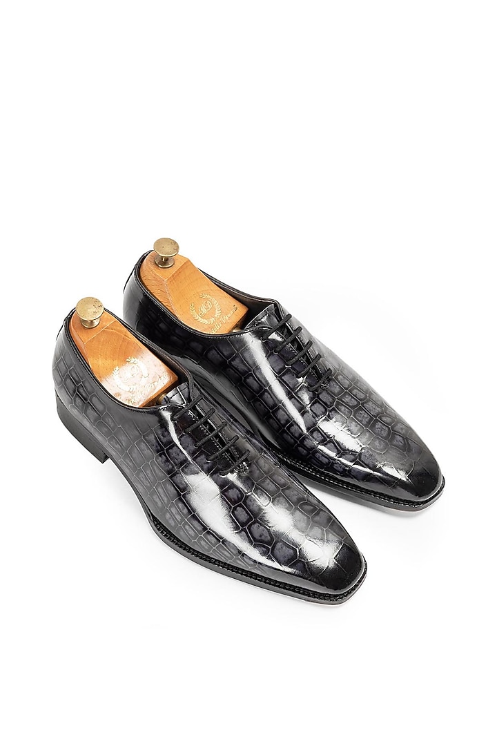 Grey Patina Leather Lace-Up Shoes by Modello Domani at Pernia's Pop Up Shop