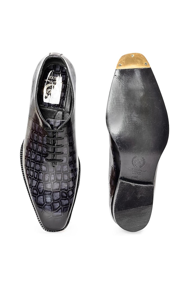 Grey Patina Leather Lace-Up Shoes by Modello Domani at Pernia's Pop Up Shop