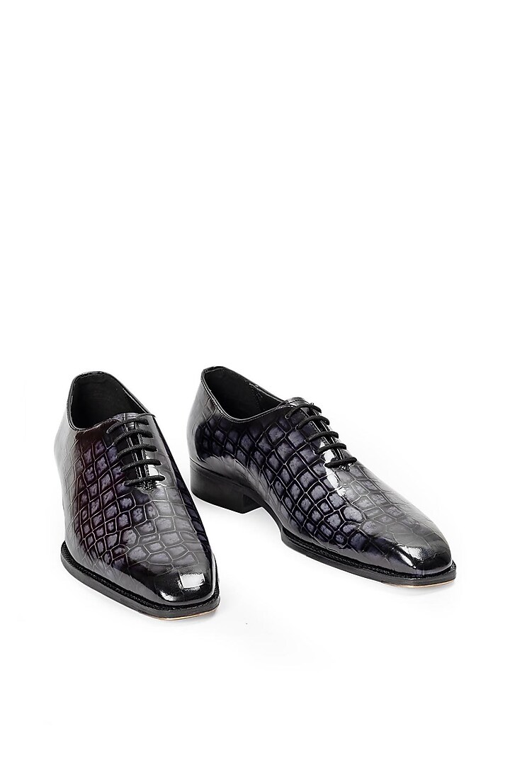 Grey Patina Leather Lace-Up Shoes by Modello Domani at Pernia's Pop Up Shop
