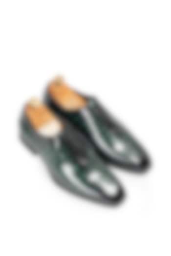 Green Patina Leather Lace-Up Shoes by Modello Domani at Pernia's Pop Up Shop
