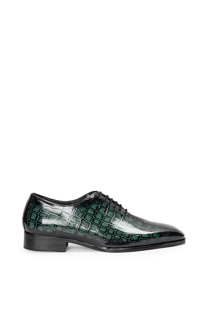 Green Patina Leather Lace-Up Shoes by Modello Domani at Pernia's Pop Up Shop