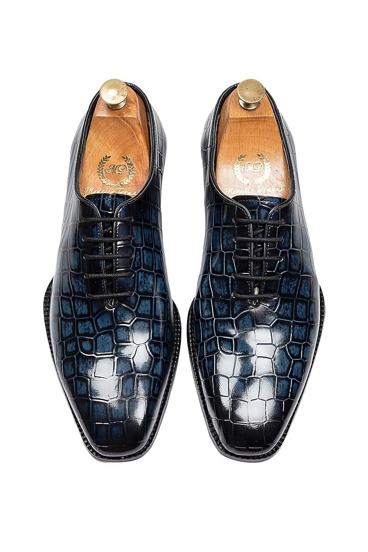 Blue Patina Leather Lace-Up Shoes by Modello Domani at Pernia's Pop Up Shop