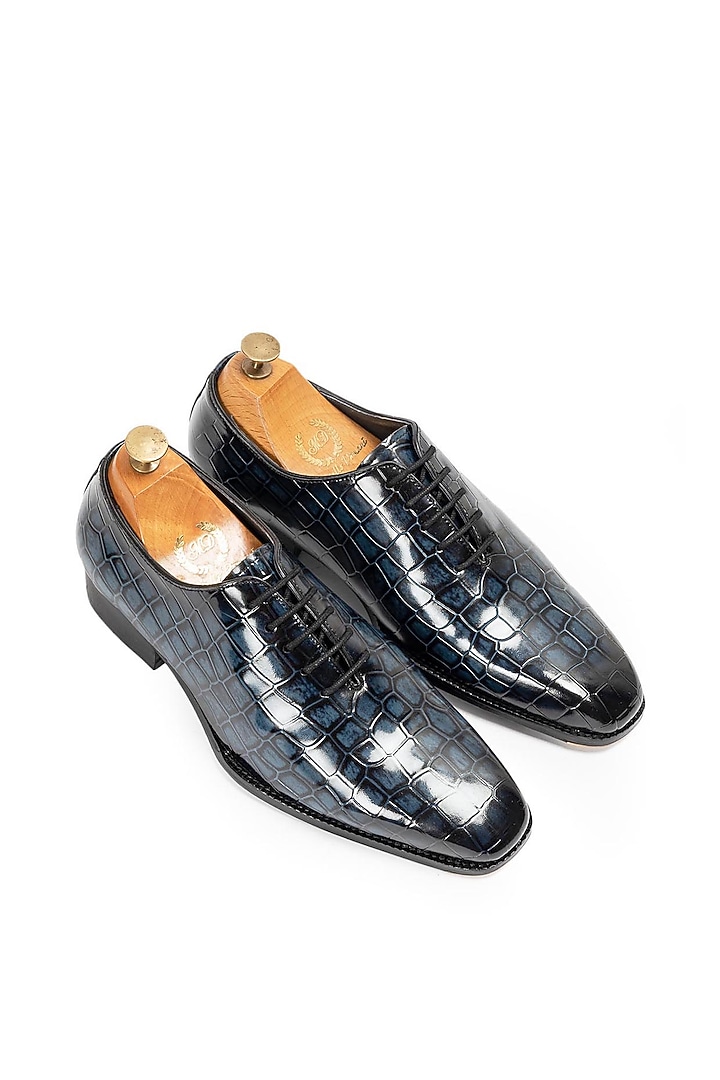 Blue Patina Leather Lace-Up Shoes by Modello Domani at Pernia's Pop Up Shop