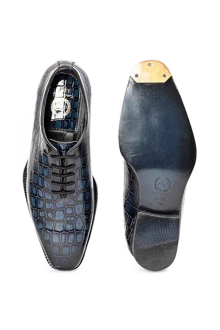 Blue Patina Leather Lace-Up Shoes by Modello Domani at Pernia's Pop Up Shop