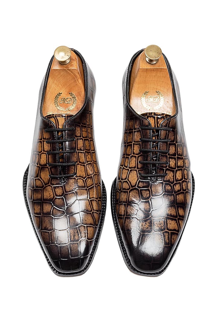 Yellow Patina Leather Lace-Up Shoes by Modello Domani at Pernia's Pop Up Shop