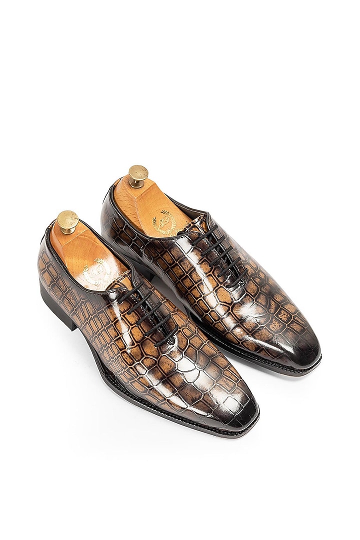 Yellow Patina Leather Lace-Up Shoes by Modello Domani at Pernia's Pop Up Shop