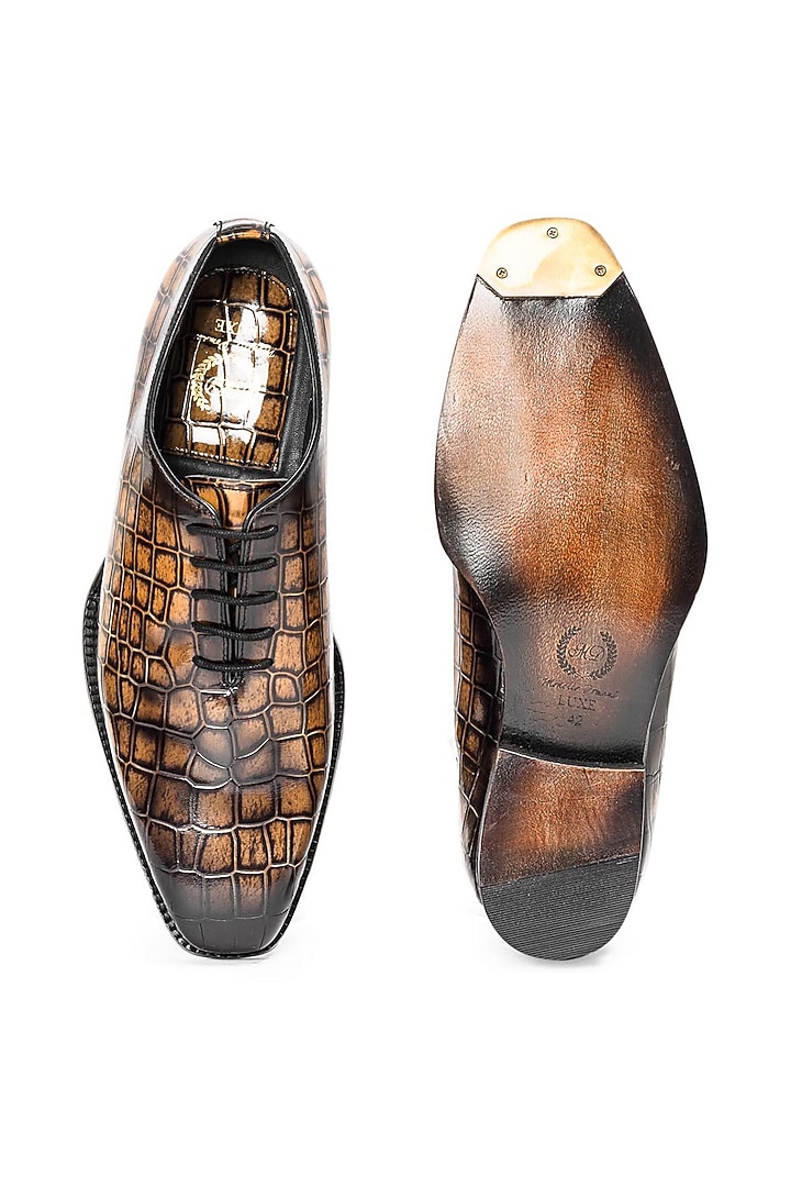 Yellow Patina Leather Lace-Up Shoes by Modello Domani at Pernia's Pop Up Shop