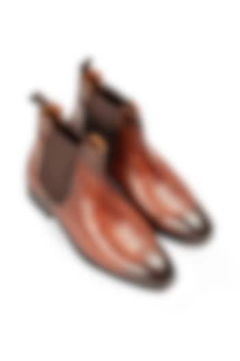 Tan-Brown Patina Leather Boots by Modello Domani at Pernia's Pop Up Shop