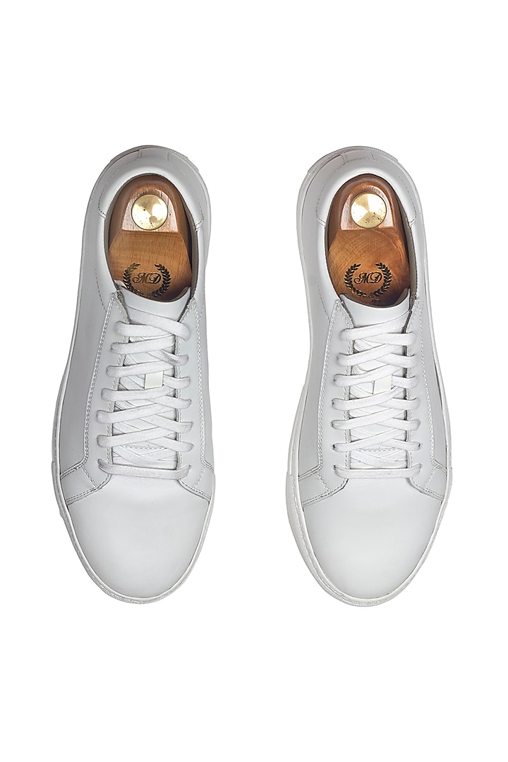 White Handcrafted Lace-Up Sneakers by Modello Domani