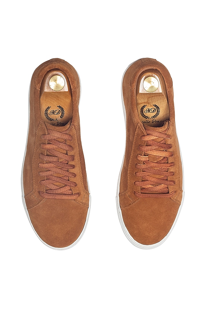 Tan Handcrafted Lace-Up Sneakers by Modello Domani