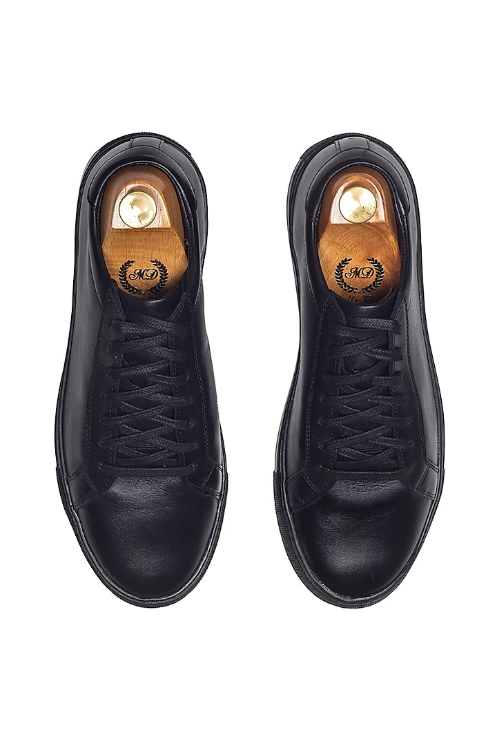 Black Handcrafted Lace-Up Sneakers by Modello Domani