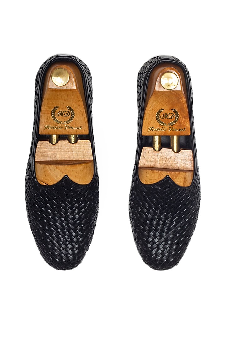 Black Leather Handcrafted Juttis by Modello Domani