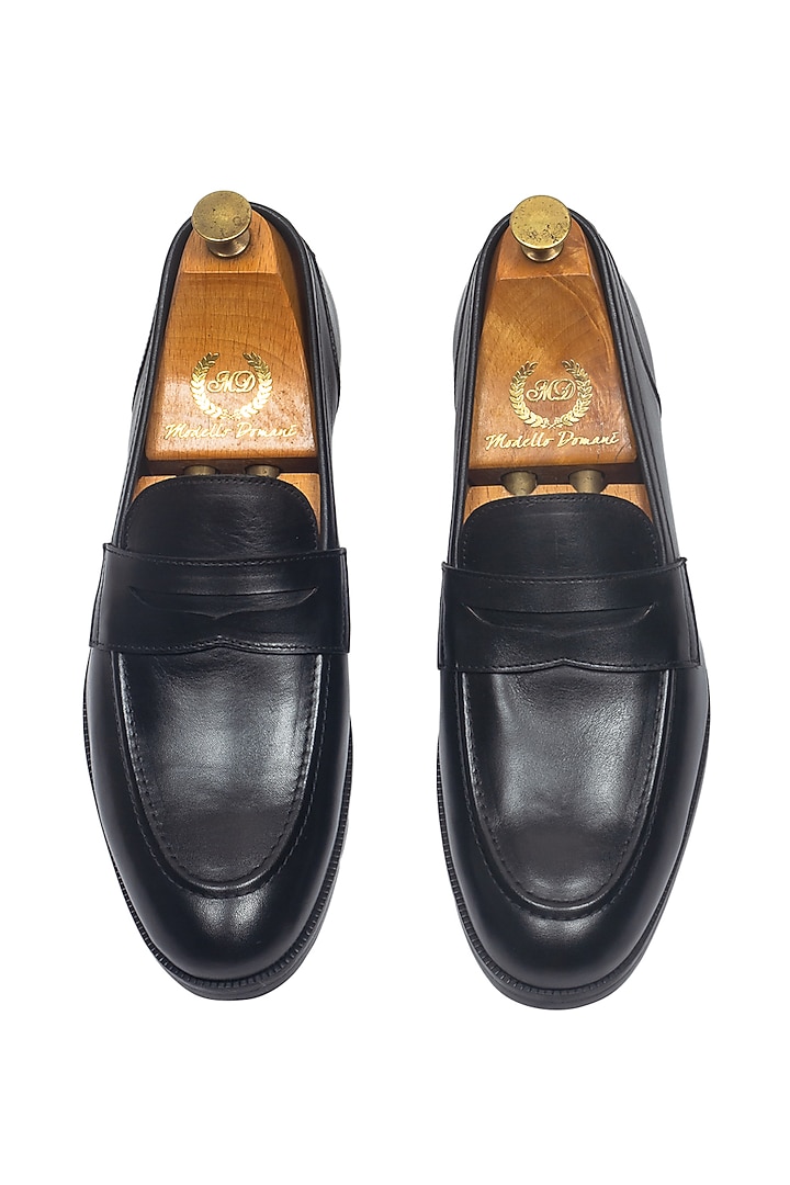 Black Pure Leather Slip-On Shoes by Modello Domani at Pernia's Pop Up Shop