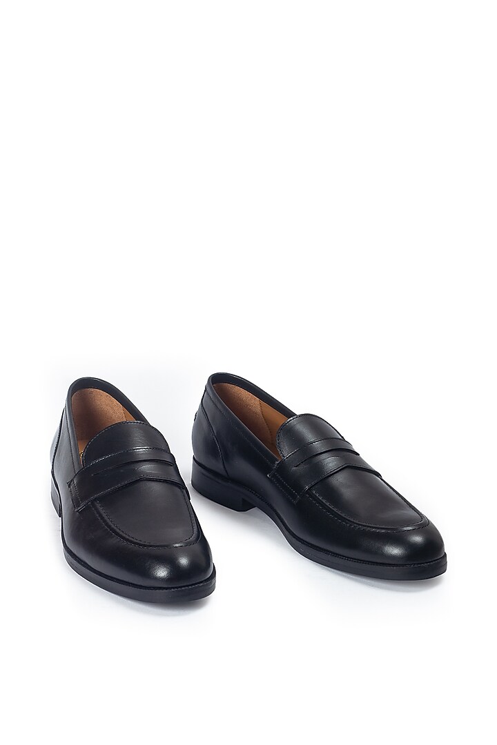 Black Pure Leather Slip-On Shoes by Modello Domani at Pernia's Pop Up Shop
