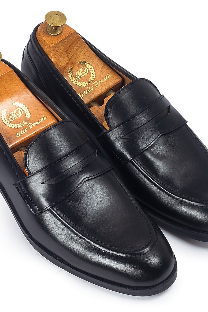 Black Pure Leather Slip-On Shoes by Modello Domani at Pernia's Pop Up Shop